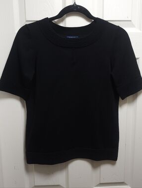 Pendleton Black Knit Blouse XS Silk Cotton Nylon Blend | Short Sleeve